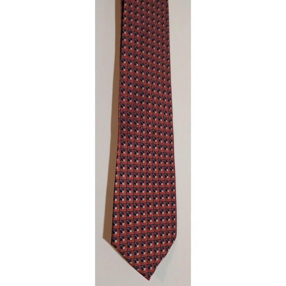 VIA EUROPA - BURNT ORANGE, NAVY, GOLD GEOMETRIC PRINT SILK TIE MINT COND NICE - Picture 1 of 3